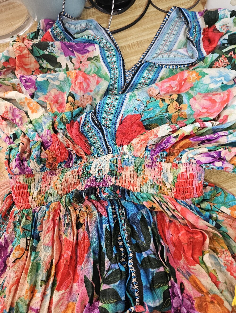American Beauty Floral Boho Maxi Dress Size L New NWT Rayon Kimono Sleeve - Picture 4 of 11